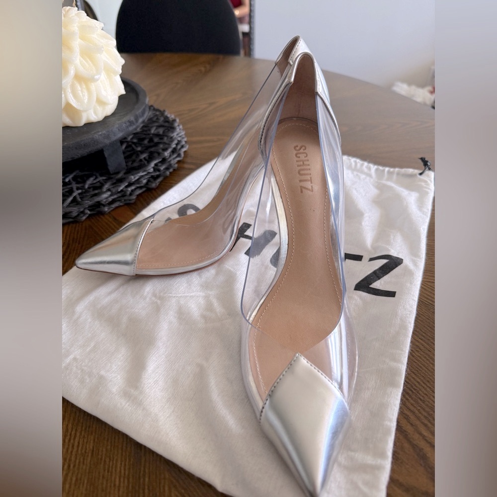 SCHUTZ Silver Pointed Toe Heels